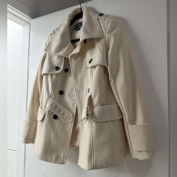 Green Envy Classic Cream Double-Breasted Wool Blend Trench Coat Fall Jacket M - Picture 7 of 11